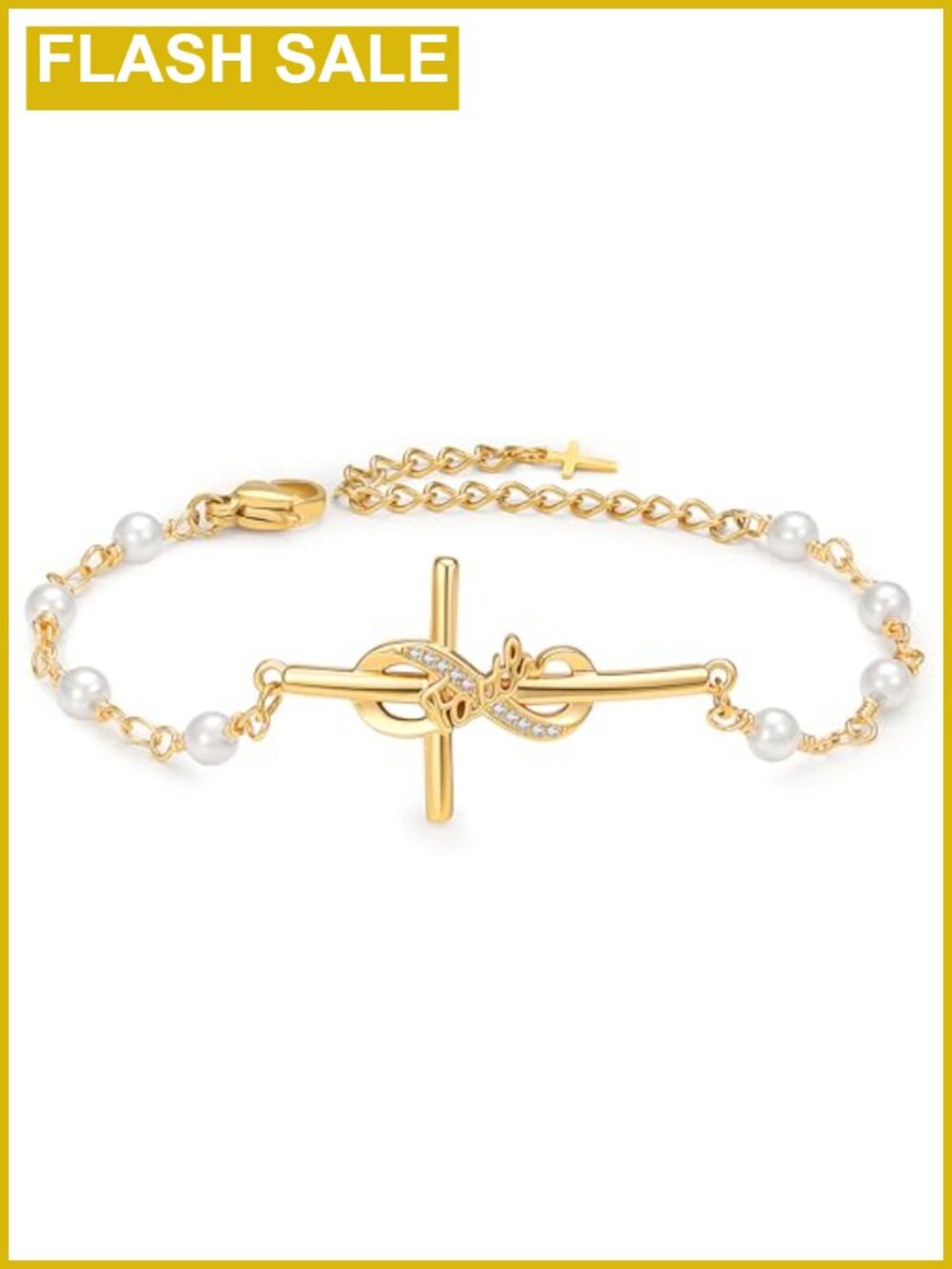 18K Gold Plated Faith Cross Bracelet Adjustable Religious Gift for Women
